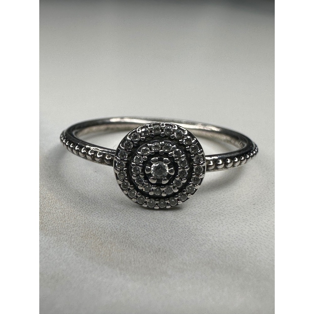 Pandora Radiant Elegance Ring Sterling Silver CZ Beaded Band Size 7 54 190985CZ